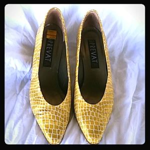 Prevata Italy Leather Gold / Yellow Heels Shoes 6